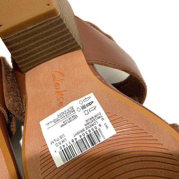 Clarks Women's Lorene Bright Brown Leather Block Heel Ankle strap Sandals 7.5 - Picture 11 of 12